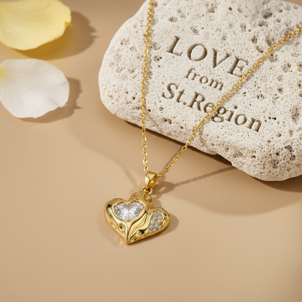 Crystal & 18K Gold-Plated Textured Heart Pendant Necklace - Street Region