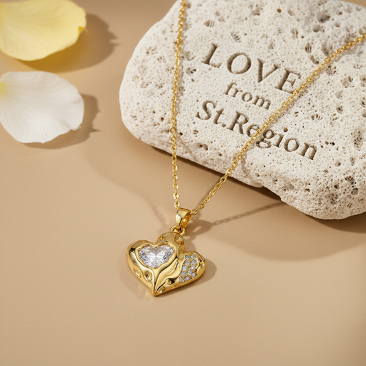 Crystal & 18K Gold-Plated Textured Heart Pendant Necklace - Street Region
