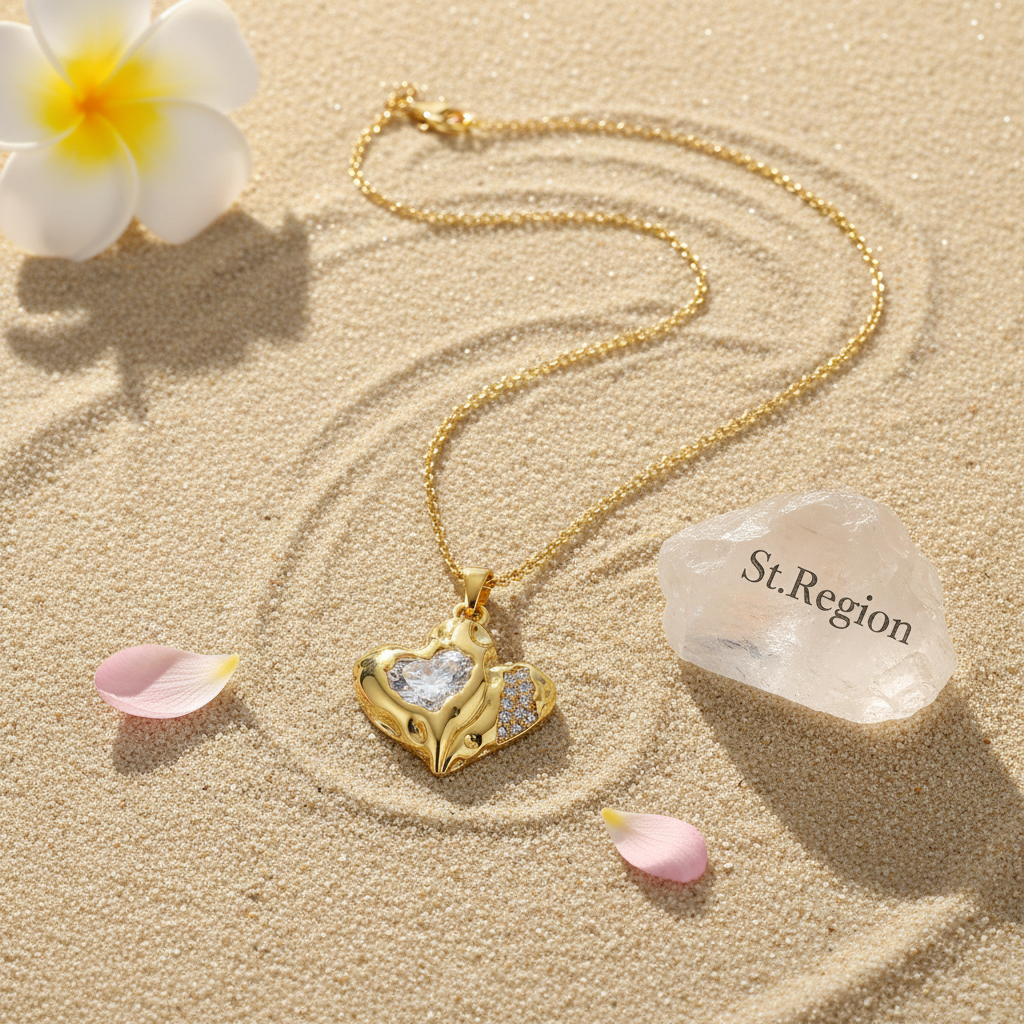 Crystal & 18K Gold-Plated Textured Heart Pendant Necklace - Street Region