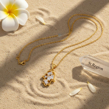 Crystal and Cubic Zirconia Hamsa Pendant Necklace, pendant necklace for women, dainty minimalist design, lifestyle look