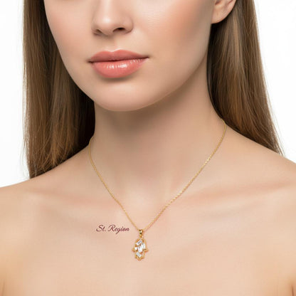 Crystal and Cubic Zirconia Hamsa Pendant Necklace, pendant necklace for women, dainty minimalist design, styled look