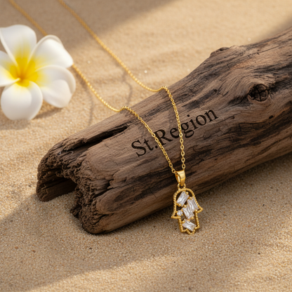 Crystal & Cubic Zirconia Hamsa Pendant Necklace - Street Region