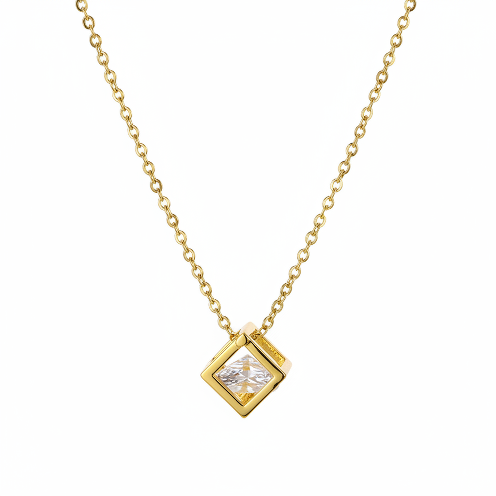 Cubic Zirconia & 18K Gold-Plated Cube Pendant Necklace - Street Region