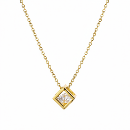 Cubic Zirconia & 18K Gold-Plated Cube Pendant Necklace - Street Region