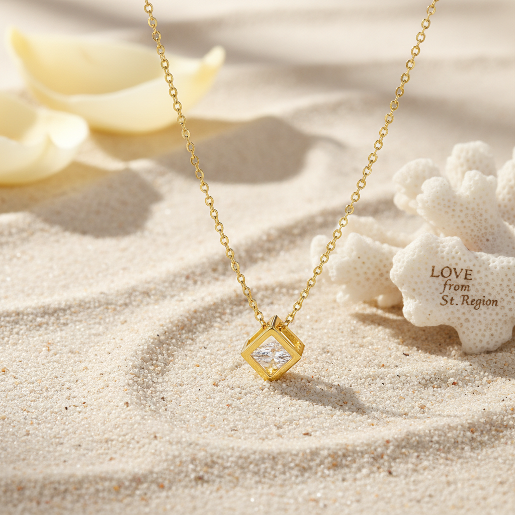 Cubic Zirconia & 18K Gold-Plated Cube Pendant Necklace - Street Region