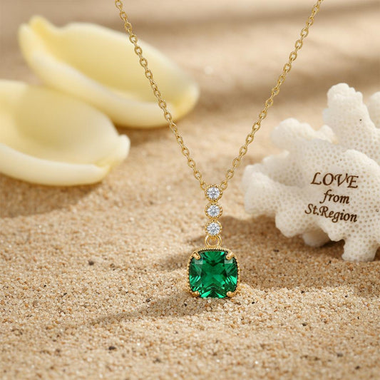 Green Crystal & Cubic Zirconia 18K Gold-Plated Cushion Pendant Necklace