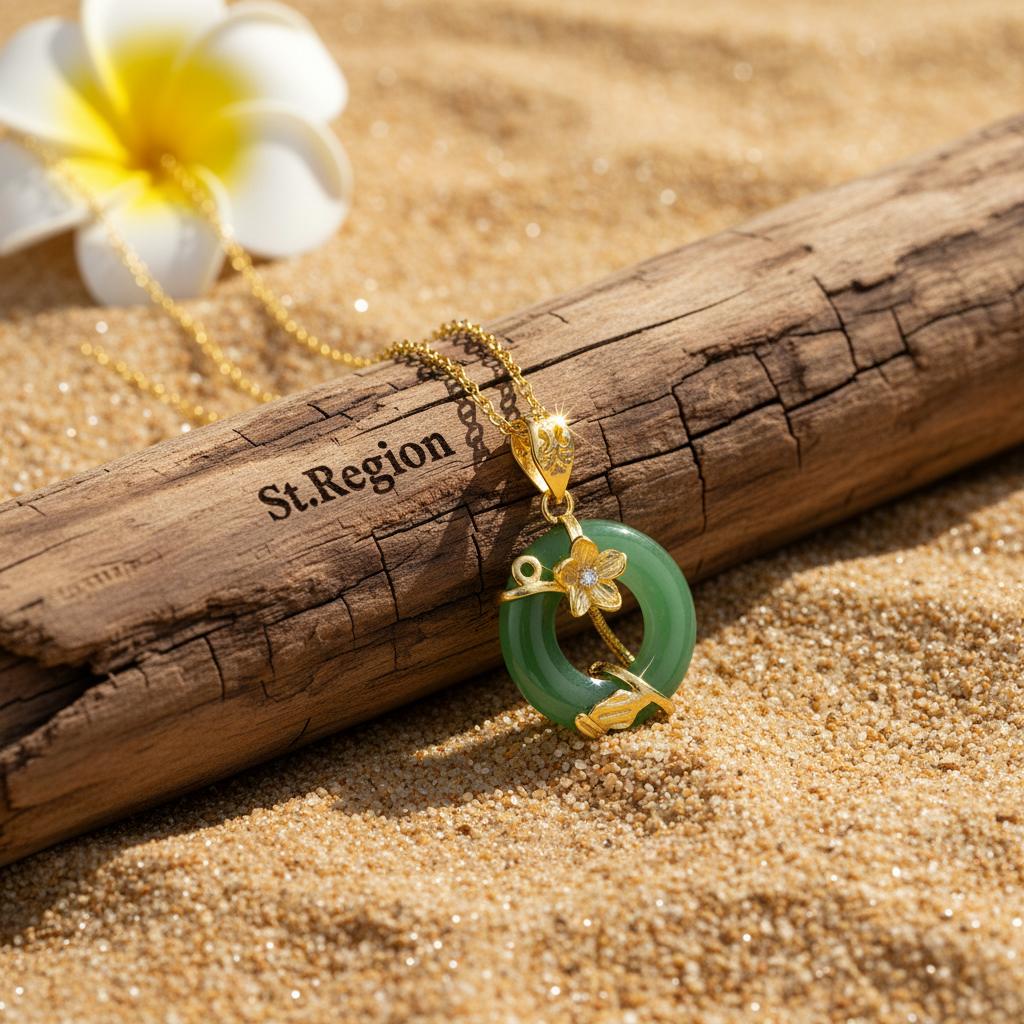 Green Jade and Cubic Zirconia Flower Pendant Necklace, pendant necklace for women, everyday style, detail close-up