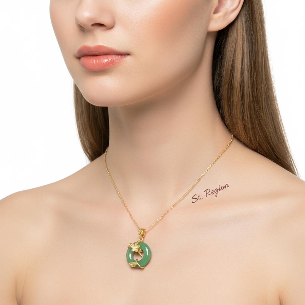 Green Jade and Cubic Zirconia Flower Pendant Necklace, pendant necklace for women, everyday style, styled look