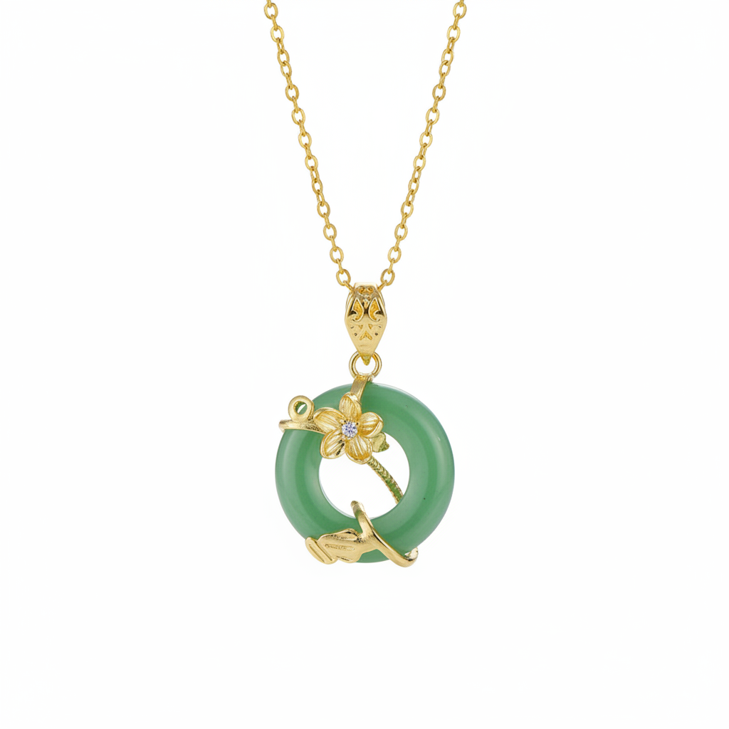 Green Jade & Cubic Zirconia Flower Pendant Necklace - Street Region