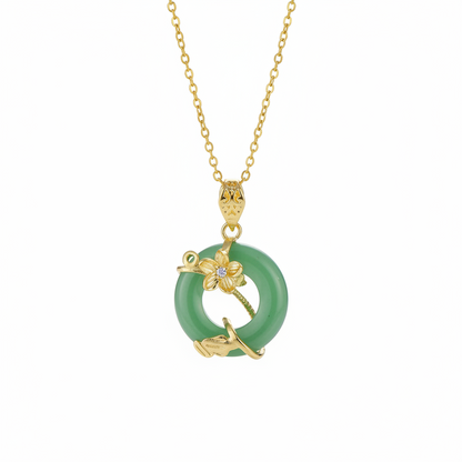 Green Jade & Cubic Zirconia Flower Pendant Necklace - Street Region