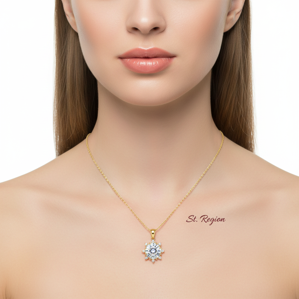 Crystal & Cubic Zirconia Sun Pendant Necklace - Street Region