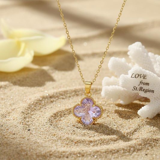 Purple Crystal & 18K Gold-Plated Quatrefoil Pendant Necklace