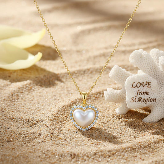 Pearl & Cubic Zirconia 18K Gold-Plated Heart Pendant Necklace