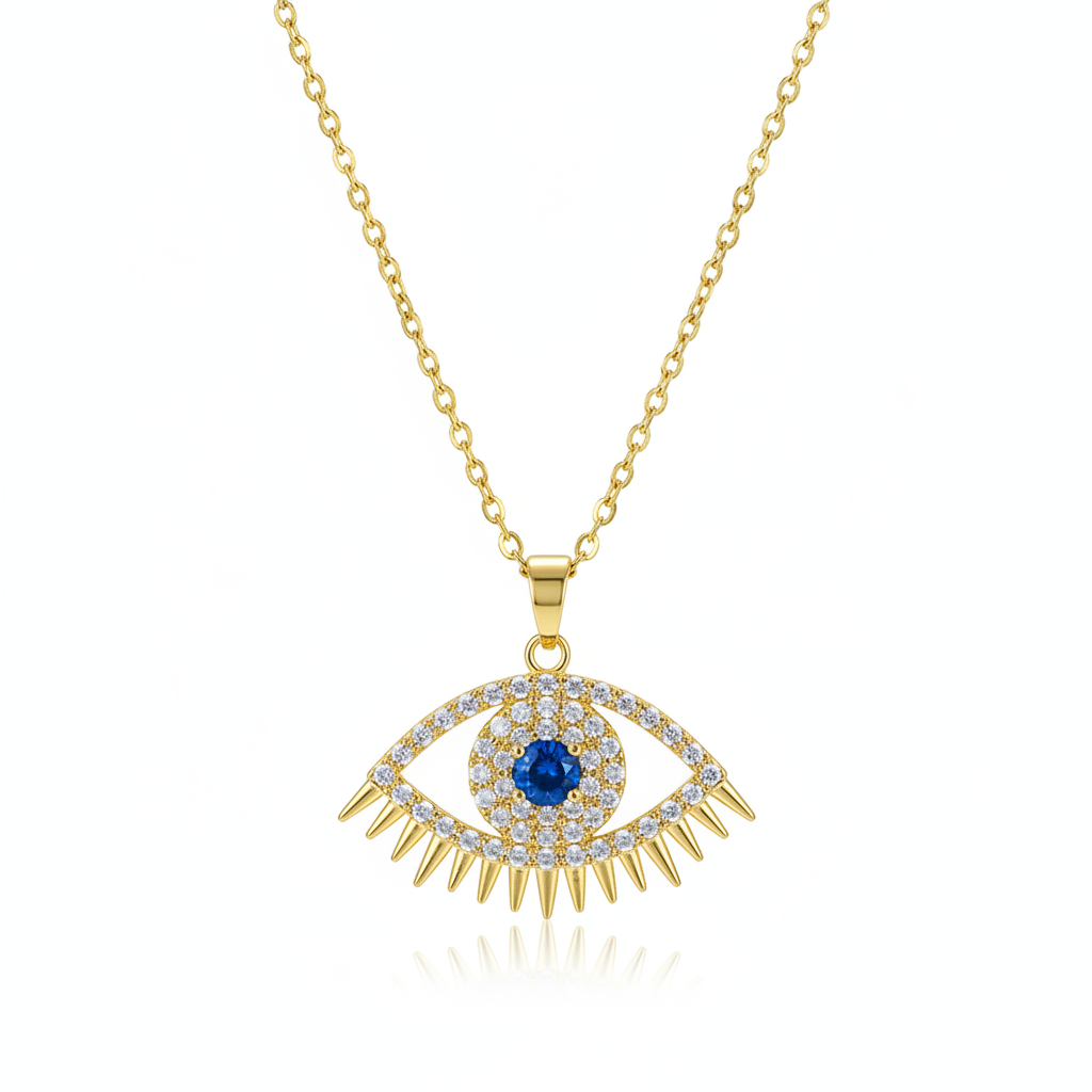 Blue Cubic Zirconia & 18K Gold-Plated Eye Pendant Necklace - Street Region
