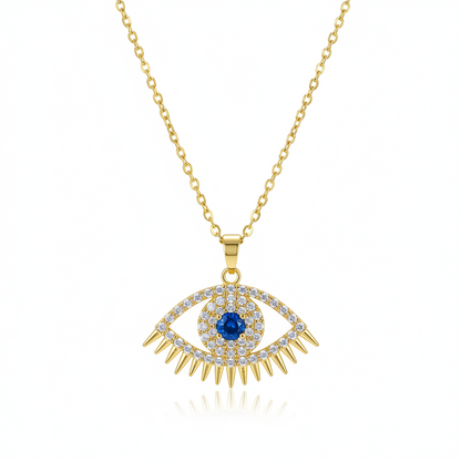 Blue Cubic Zirconia & 18K Gold-Plated Eye Pendant Necklace - Street Region