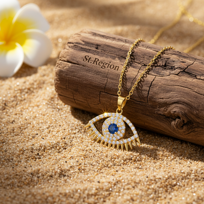 Blue Cubic Zirconia & 18K Gold-Plated Eye Pendant Necklace - Street Region