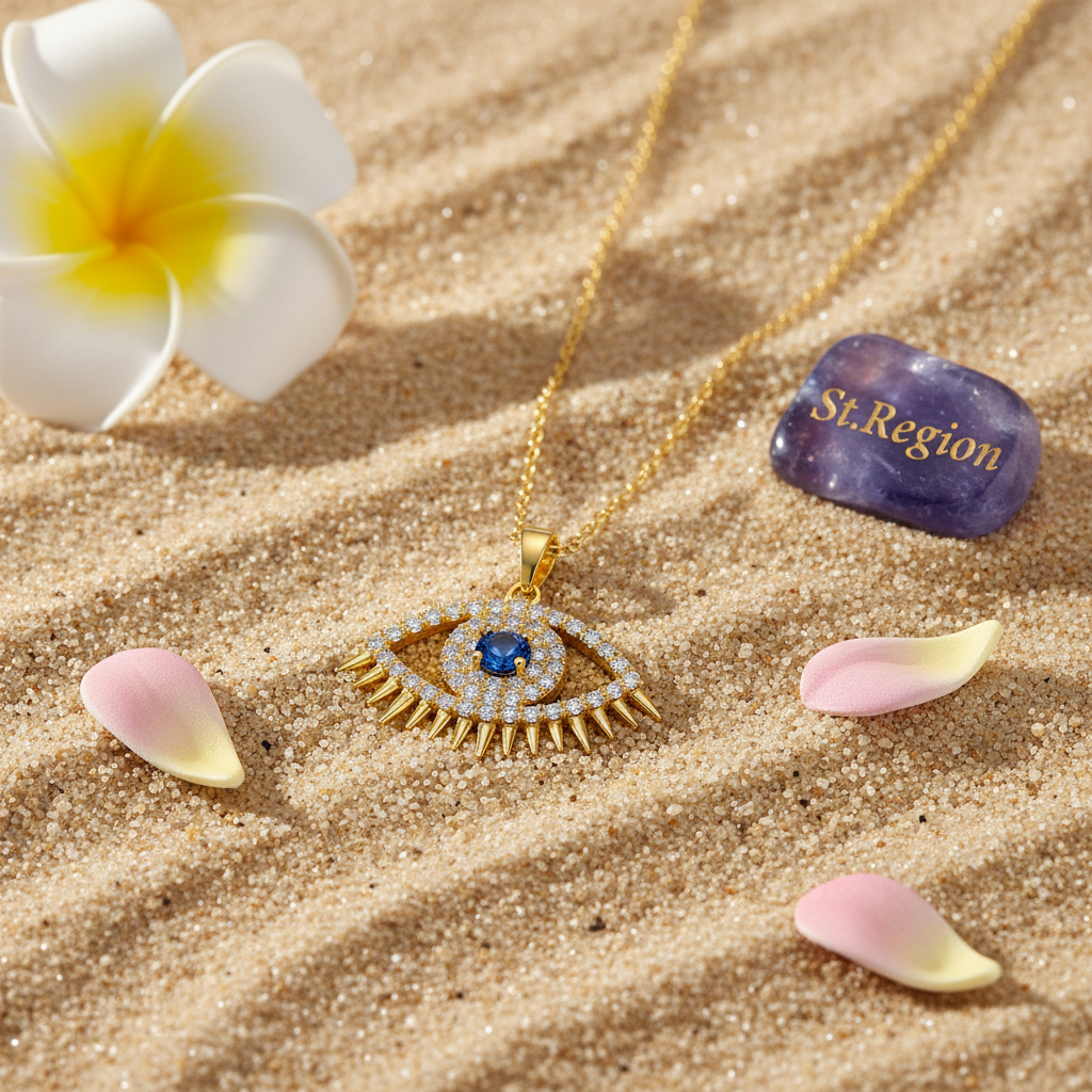 Blue Cubic Zirconia & 18K Gold-Plated Eye Pendant Necklace - Street Region