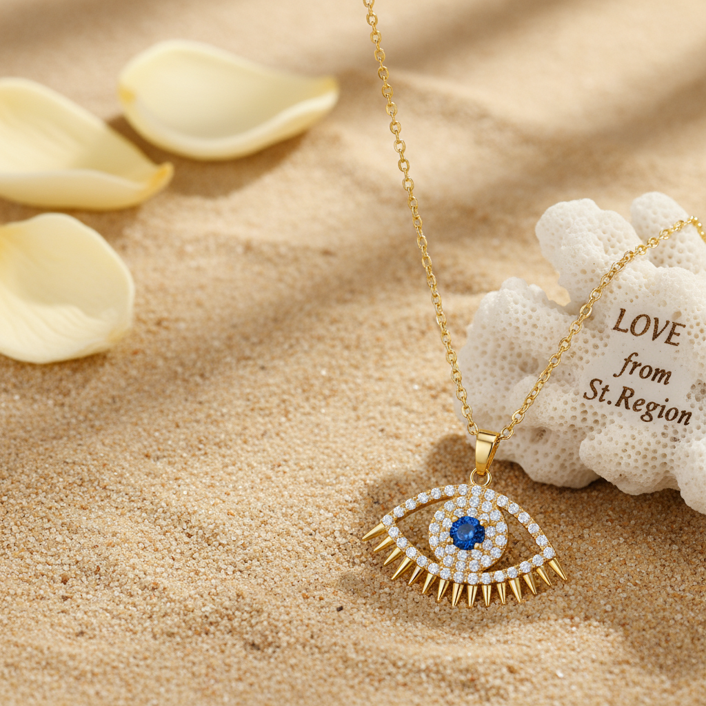 Blue Cubic Zirconia & 18K Gold-Plated Eye Pendant Necklace - Street Region