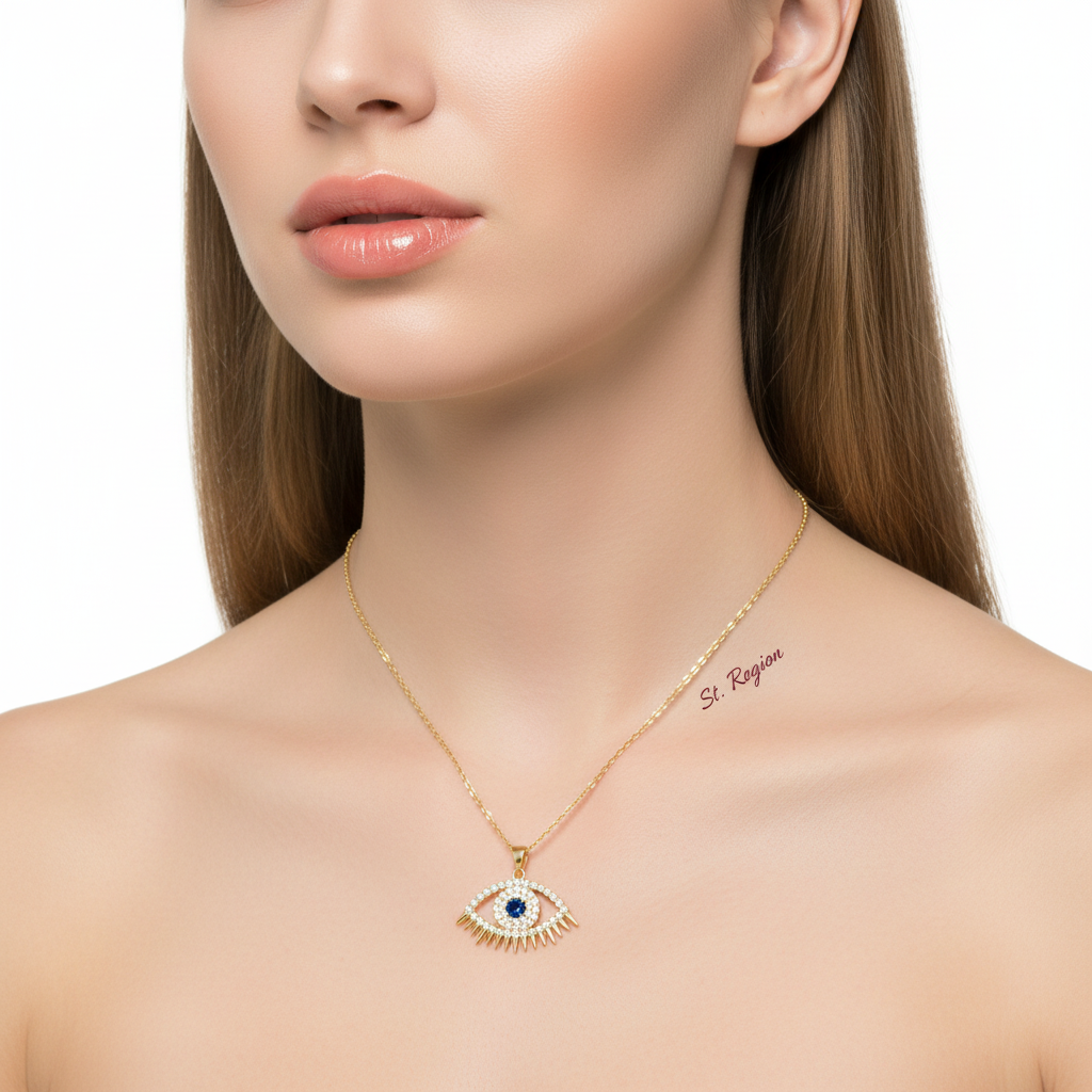 Blue Cubic Zirconia & 18K Gold-Plated Eye Pendant Necklace - Street Region