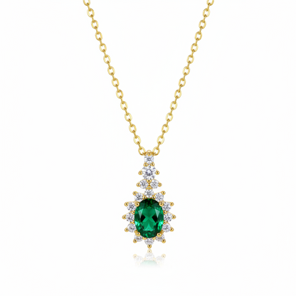 Green Crystal & Cubic Zirconia Geometric Pendant Necklace - Street Region