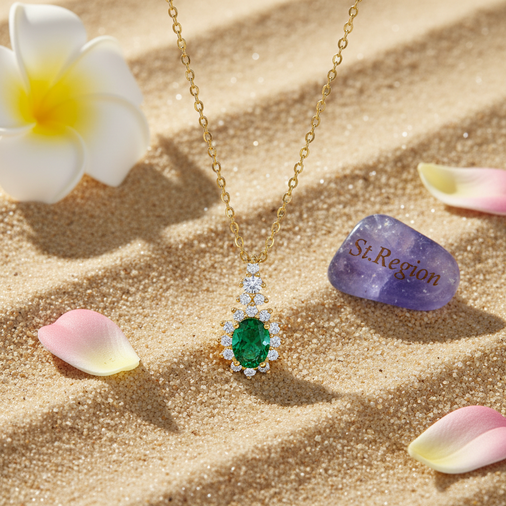 Green Crystal & Cubic Zirconia Geometric Pendant Necklace - Street Region