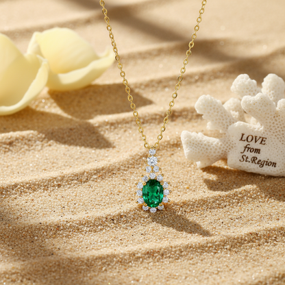 Green Crystal & Cubic Zirconia Geometric Pendant Necklace - Street Region