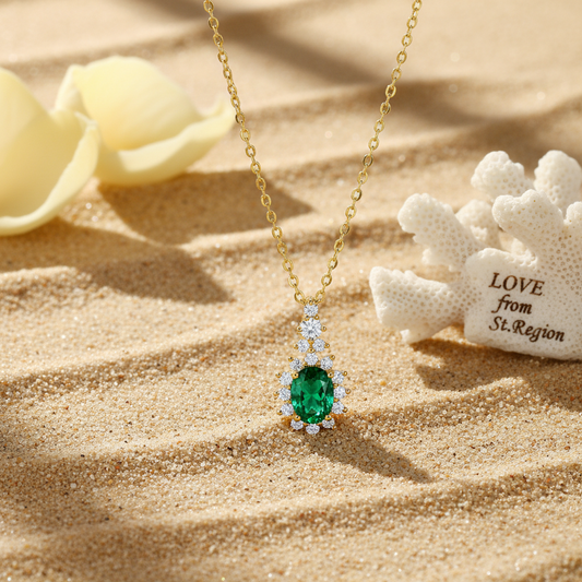 Green Crystal & Cubic Zirconia Geometric Pendant Necklace - Street Region