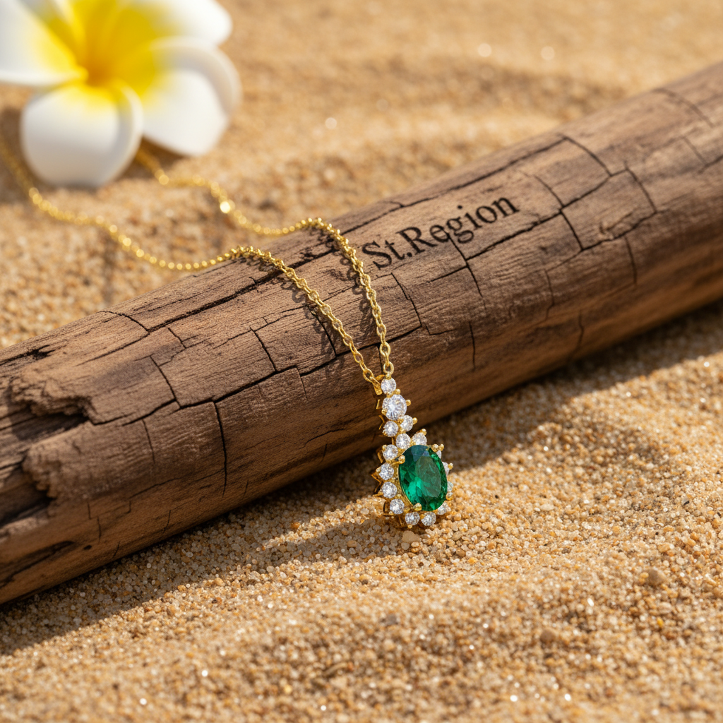 Green Crystal & Cubic Zirconia Geometric Pendant Necklace - Street Region