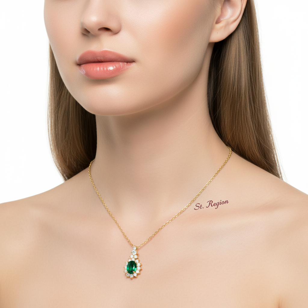 Green Crystal & Cubic Zirconia Geometric Pendant Necklace - Street Region