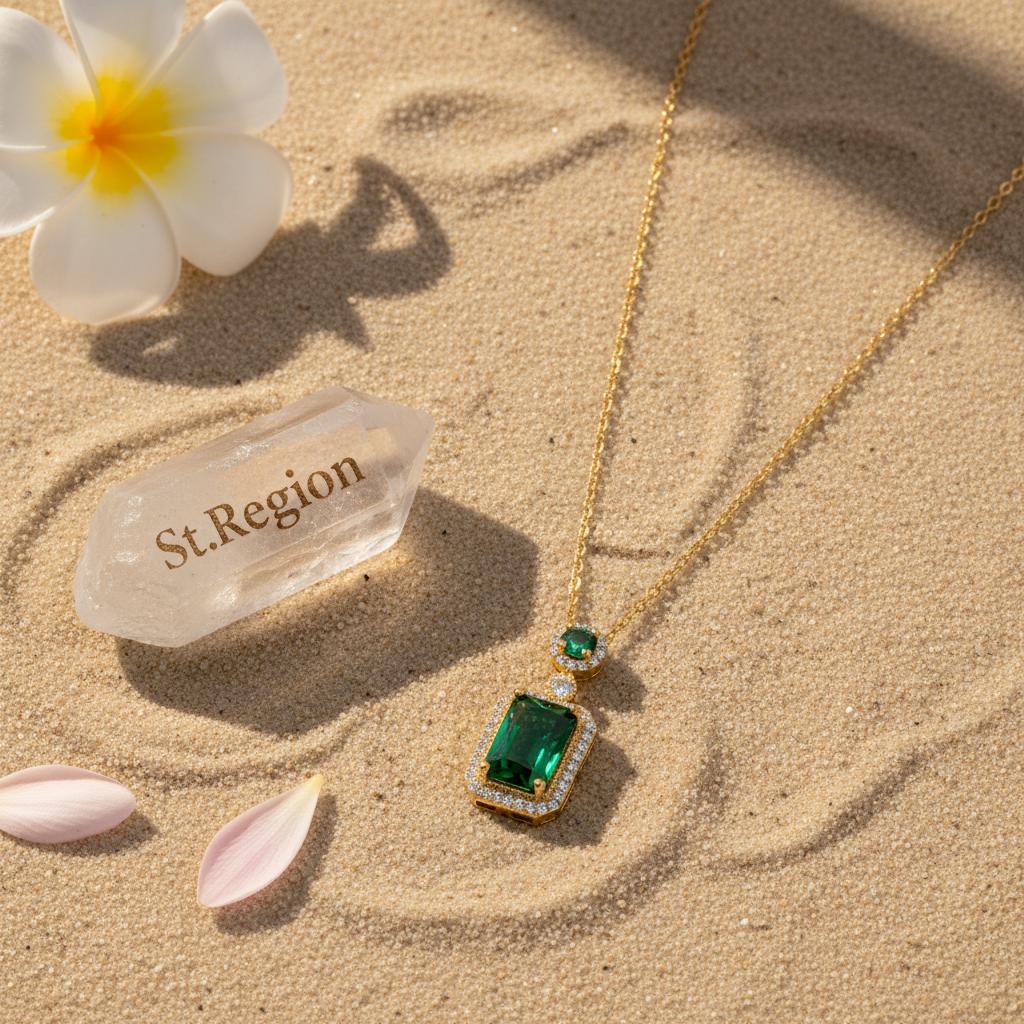 Green Crystal and Cubic Zirconia Rectangle Pendant Necklace, pendant necklace for women, everyday style, lifestyle look