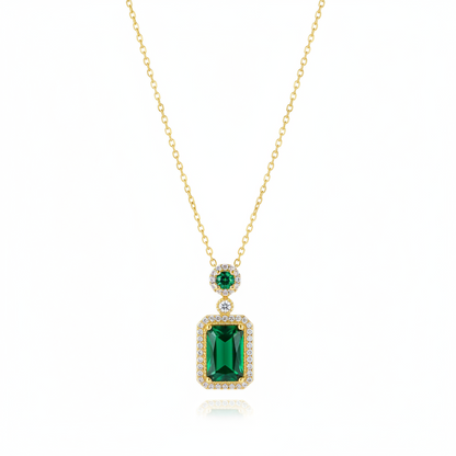 Green Crystal & Cubic Zirconia Rectangle Pendant Necklace - Street Region