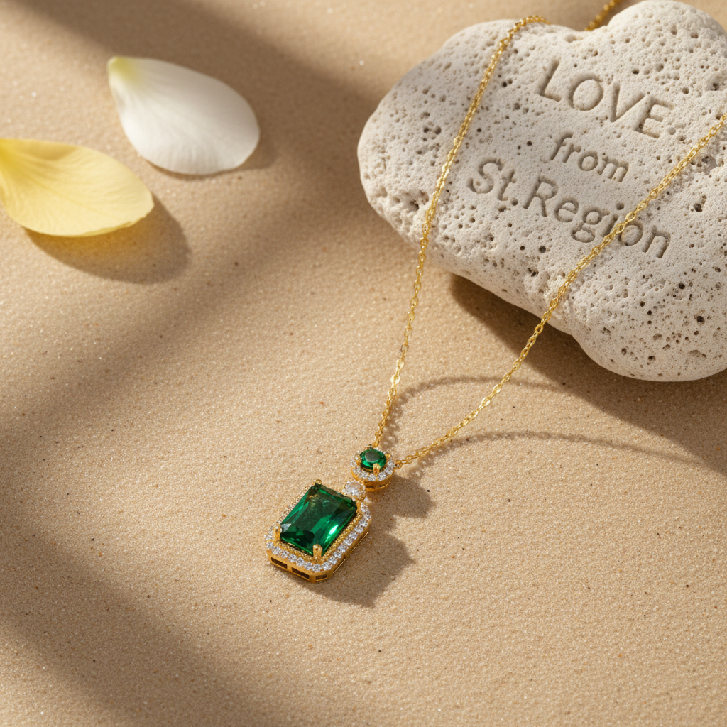 Green Crystal & Cubic Zirconia Rectangle Pendant Necklace - Street Region