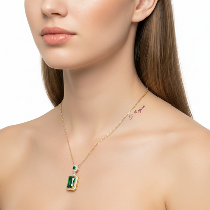 Green Crystal & Cubic Zirconia Rectangle Pendant Necklace - Street Region
