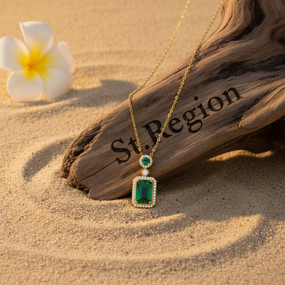 Green Crystal & Cubic Zirconia Rectangle Pendant Necklace - Street Region