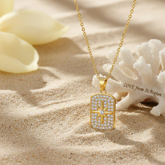 Cubic Zirconia & 18K Gold-Plated Star Rectangle Pendant Necklace
