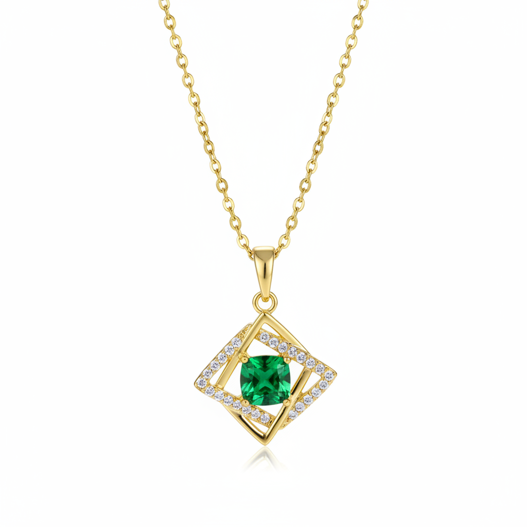 Green Crystal & Cubic Zirconia Interlocked Pendant Necklace - Street Region
