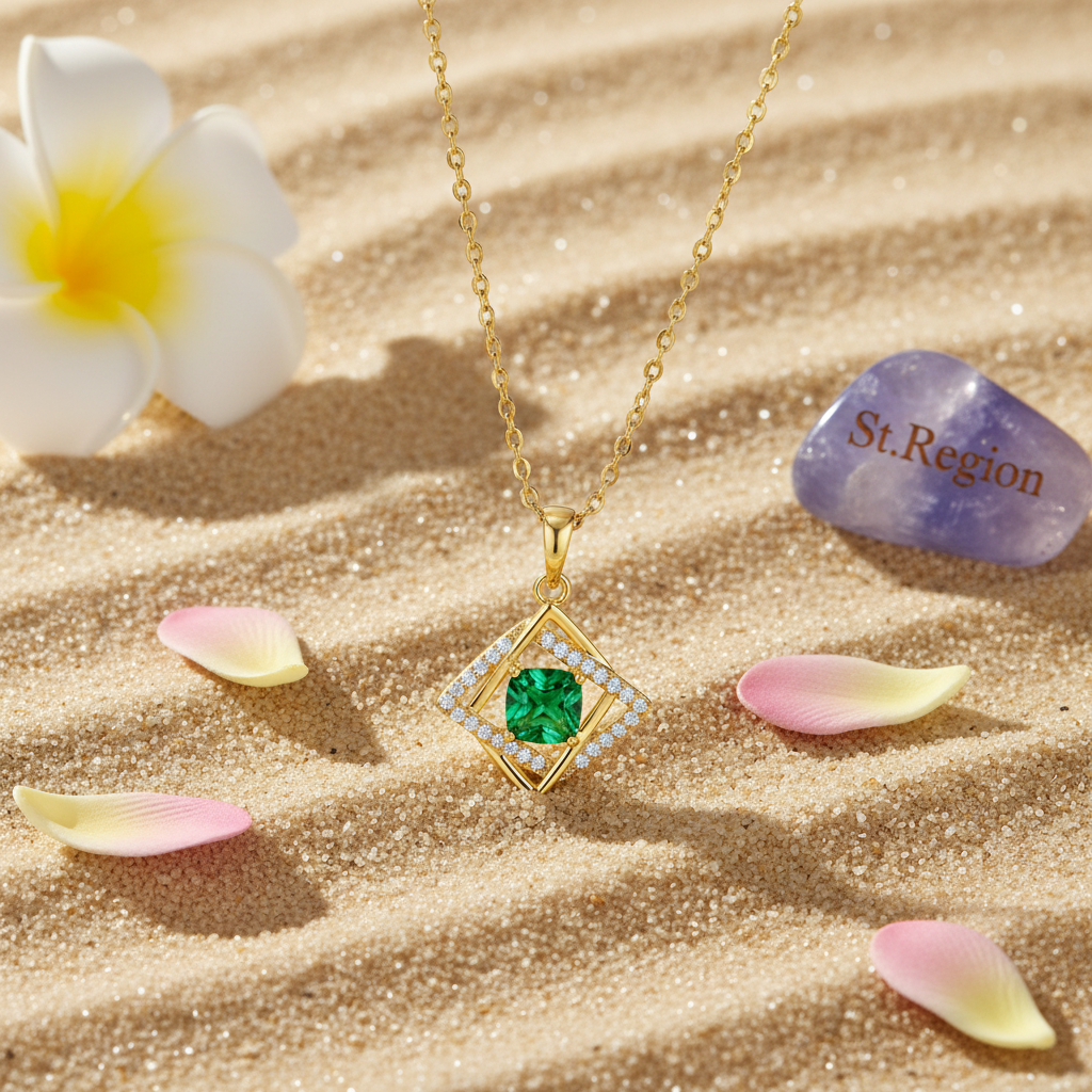 Green Crystal & Cubic Zirconia Interlocked Pendant Necklace - Street Region