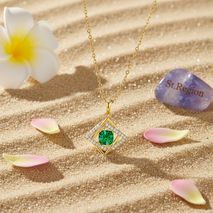 Green Crystal & Cubic Zirconia Interlocked Pendant Necklace - Street Region