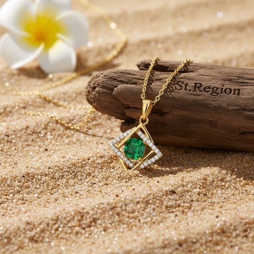 Green Crystal & Cubic Zirconia Interlocked Pendant Necklace - Street Region