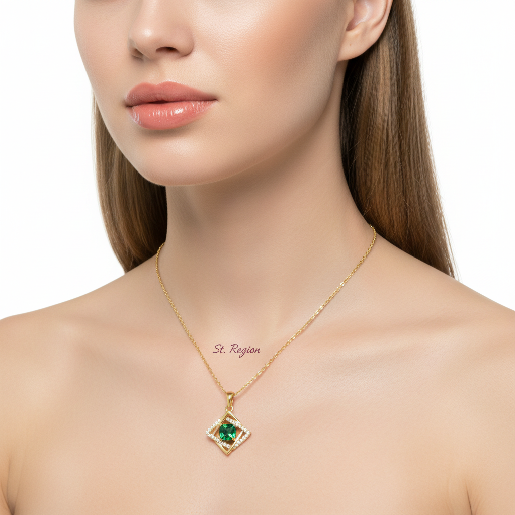 Green Crystal & Cubic Zirconia Interlocked Pendant Necklace - Street Region