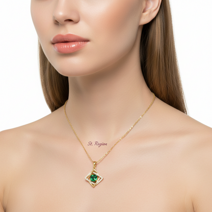 Green Crystal & Cubic Zirconia Interlocked Pendant Necklace - Street Region