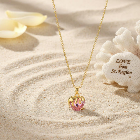 Pink Crystal & 18K Gold-Plated Heart Pendant Necklace