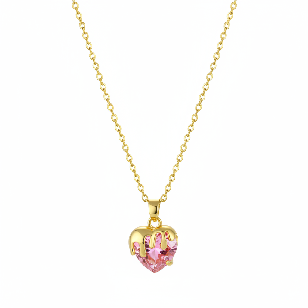 Pink Crystal & 18K Gold-Plated Heart Pendant Necklace - Street Region