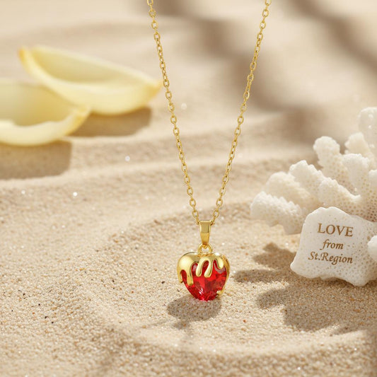 Red Crystal & 18K Gold-Plated Heart Drip Pendant Necklace