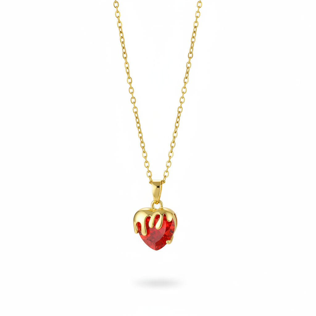 Red Crystal & 18K Gold-Plated Heart Drip Pendant Necklace - Street Region