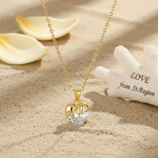 Crystal & 18K Gold-Plated Heart Drip Pendant Necklace