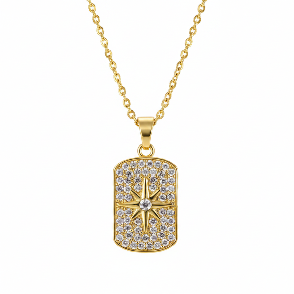 Cubic Zirconia & 18K Gold-Plated Star Rectangle Pendant Necklace - Street Region