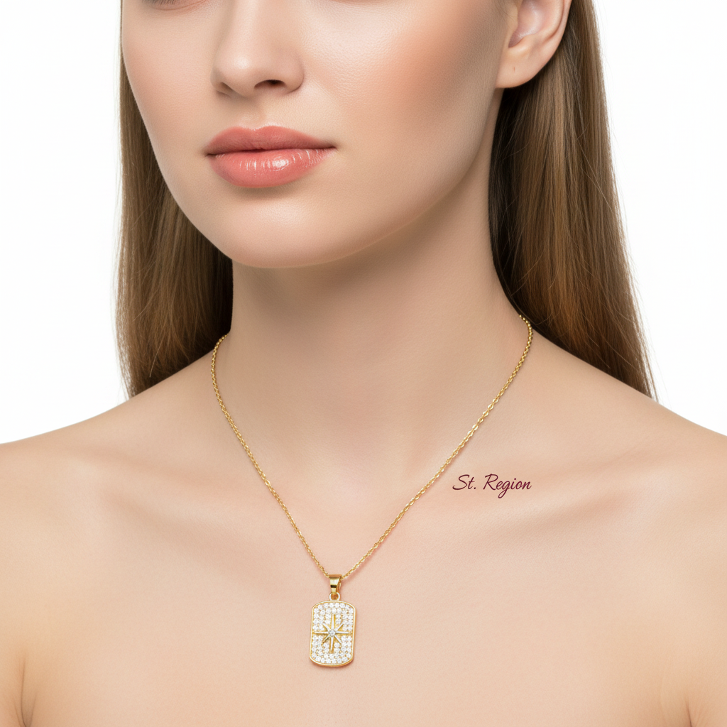 Cubic Zirconia & 18K Gold-Plated Star Rectangle Pendant Necklace - Street Region