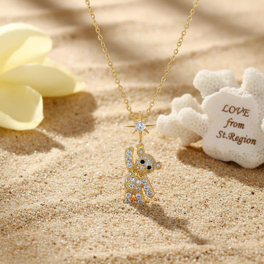 Cubic Zirconia & 18K Gold-Plated Star Bear Pendant Necklace