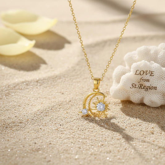 Clear Crystal & 18K Gold-Plated Moon Sun Pendant Necklace